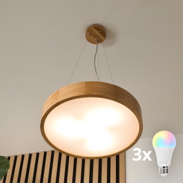 Brilagi - LED RGBW stmievateľný luster na lane CARVALHO 3×E27/9W/230V 2700–6500K Wi‑Fi dub, priemer 47,5 cm