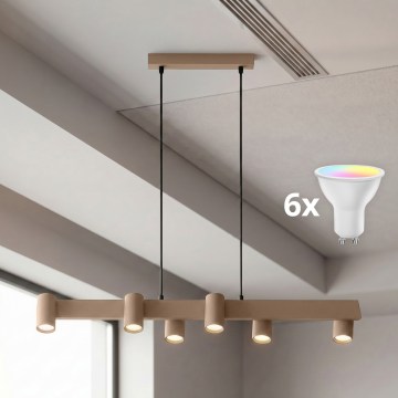 BRILAGI - LED RGBW Stmievateľný luster na lane SELE 6xGU10/6,5W/230V 2700-6500K béžový + diaľkové ovládanie