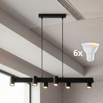 BRILAGI - LED RGBW stmievateľný luster na lanku SELE 6xGU10/6,5W/230V 2700-6500K čierna + diaľkové ovládanie