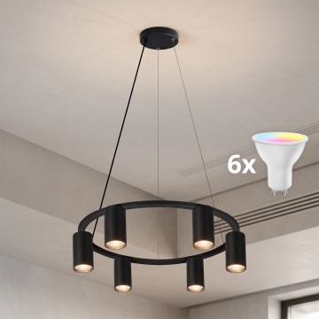 BRILAGI - LED RGBW stmievateľný luster na lanku SELE 6xGU10/6,5W/230V 2700-6500K čierna + diaľkové ovládanie