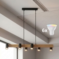 BRILAGI - LED RGBW Stmievateľný luster na lanku SELE 6xGU10/6,5W/230V 2700-6500K čierna/dubový dekor + diaľkové ovládanie