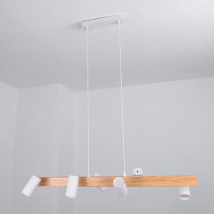 BRILAGI - LED RGBW Stmievateľný luster na lanku SELE 6xGU10/6,5W/230V 2700-6500K biela/dubový dekor + diaľkové ovládanie