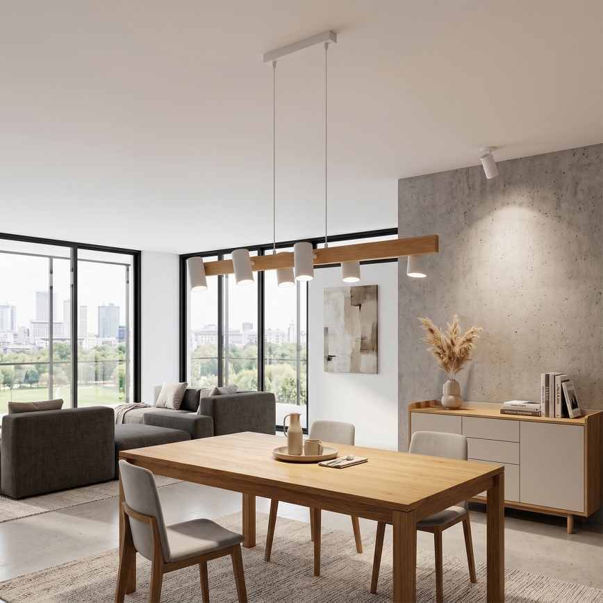 BRILAGI - LED RGBW Stmievateľný luster na lanku SELE 6xGU10/6,5W/230V 2700-6500K biela/dubový dekor + diaľkové ovládanie