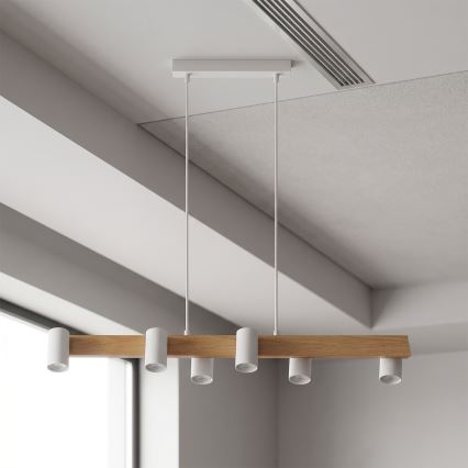 BRILAGI - LED RGBW Stmievateľný luster na lanku SELE 6xGU10/6,5W/230V 2700-6500K biela/dubový dekor + diaľkové ovládanie