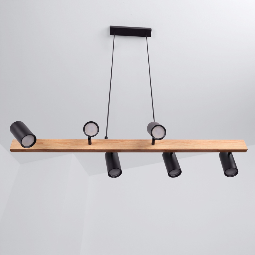 BRILAGI - LED RGBW Stmievateľný luster na lanku SELE 6xGU10/6,5W/230V 2700-6500K čierna/dubový dekor + diaľkové ovládanie