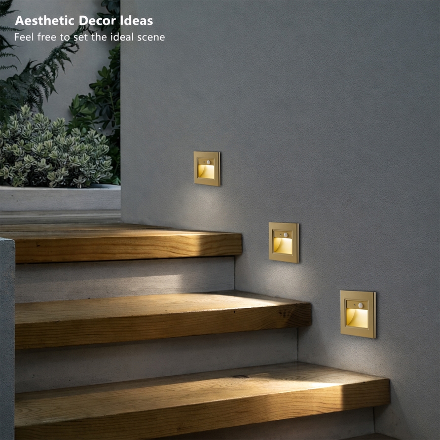Brilagi - LED schodiskové svietidlo so senzorom STEP LIGHT LED/1,5W/230V IP44 zlaté