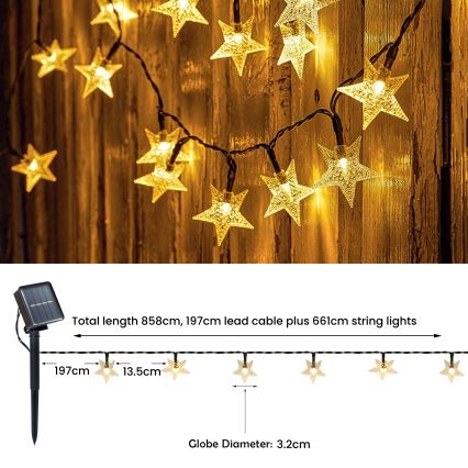 Brilagi - LED Solárna dekoračná reťaz STARS 50xLED/8 funkcií 7m IP65 teplá biela 600 mAh
