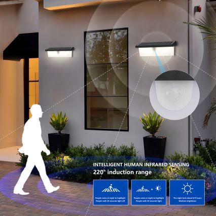 Brilagi - LED solárne nástenné svietidlo so senzorom SUN RAY LED/6W/3,7V 2200 mAh IP44