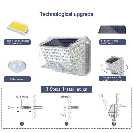 Brilagi - LED Solárne nástenné svietidlo so senzorom WALLIE LED/4W/5,5V 1200 mAh 6500K IP64 strieborná