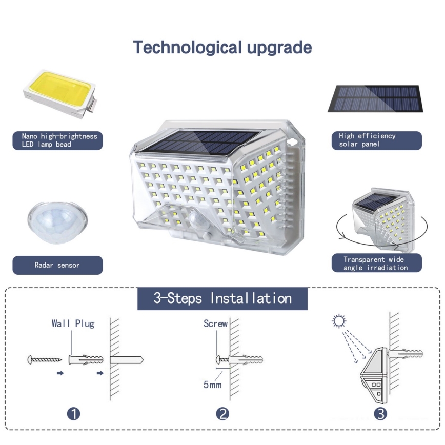 Brilagi - LED Solárne nástenné svietidlo so senzorom WALLIE LED/4W/5,5V 1200 mAh 6500K IP64 strieborná