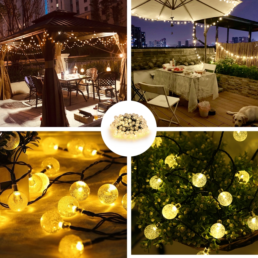 BRILAGI - LED solárny dekoratívny reťazec BUBBLE 200xLED/8 funkcií 20 m IP65 teplá biela 800 mAh