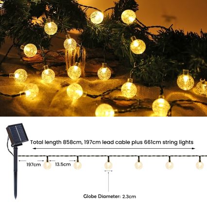 BRILAGI - LED solárny dekoratívny reťazec BUBBLE 200xLED/8 funkcií 20 m IP65 teplá biela 800 mAh