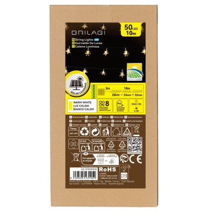 BRILAGI - LED solárny vianočný reťaz 50xLED/8 funkcií 12m 800 mAh IP65 teplá biela