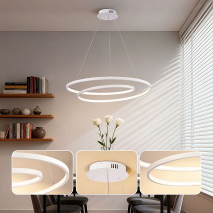 Brilagi - LED stmievateľný závesný luster na lanku TWISTER LED/75W/230V 3000-6000K priemer 70 cm biely + diaľkové ovládanie