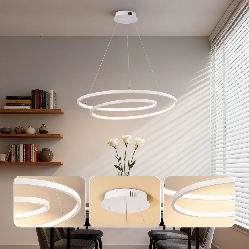Brilagi - LED stmievateľný závesný luster na lanku TWISTER LED/75W/230V 3000-6000K priemer 70 cm biely + diaľkové ovládanie