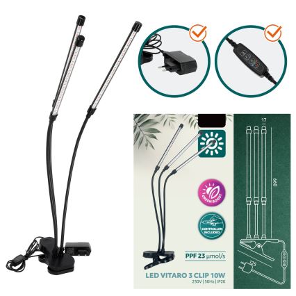Brilagi - LED Stmievateľná flexibilná stolná lampa s klipom na pestovanie rastlín VITABLOOM 3xLED/10W/230V čierna