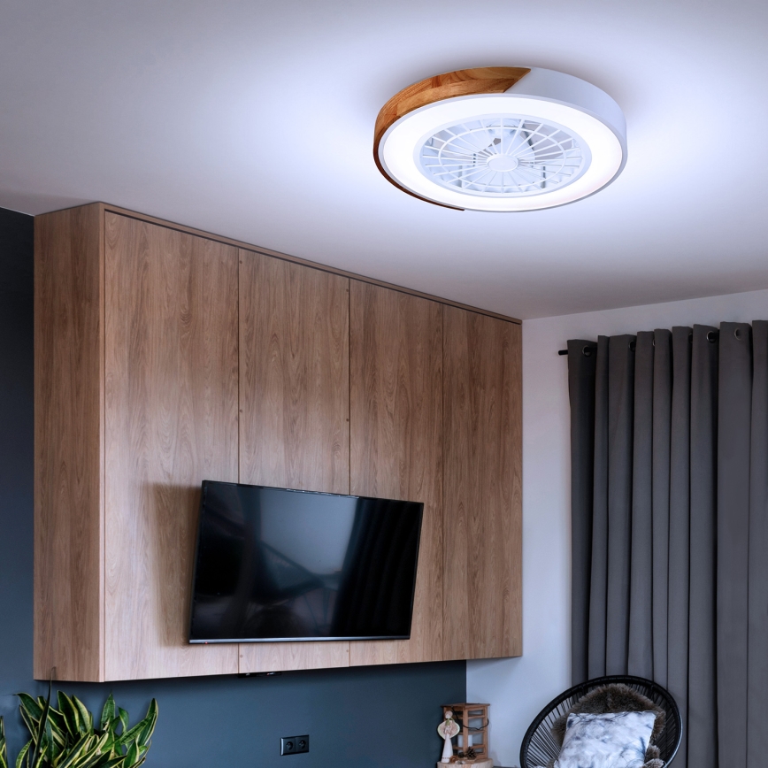Brilagi - LED Stmievateľné stropné svietidlo s ventilátorom LED/30W/230V 3000-6500K biela/dub + diaľkové ovládanie