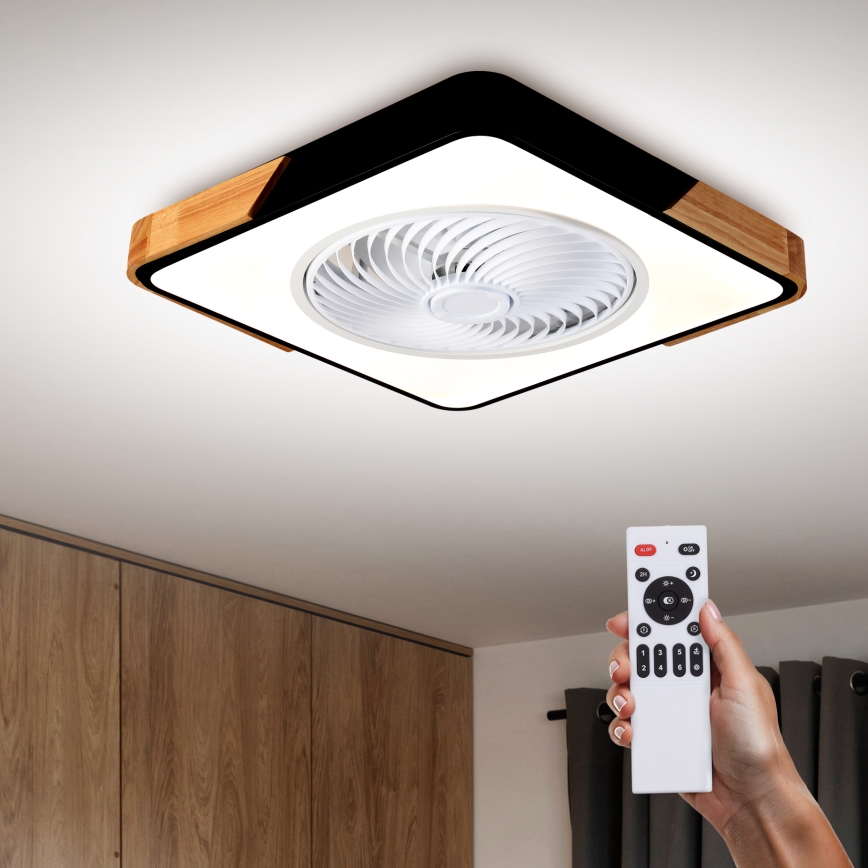 Brilagi - LED Stmievateľné stropné svietidlo s ventilátorom LED/30W/230V 3000-6500K čierna/dub + diaľkové ovládanie