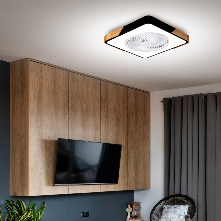 Brilagi - LED Stmievateľné stropné svietidlo s ventilátorom LED/30W/230V 3000-6500K čierna/dub + diaľkové ovládanie