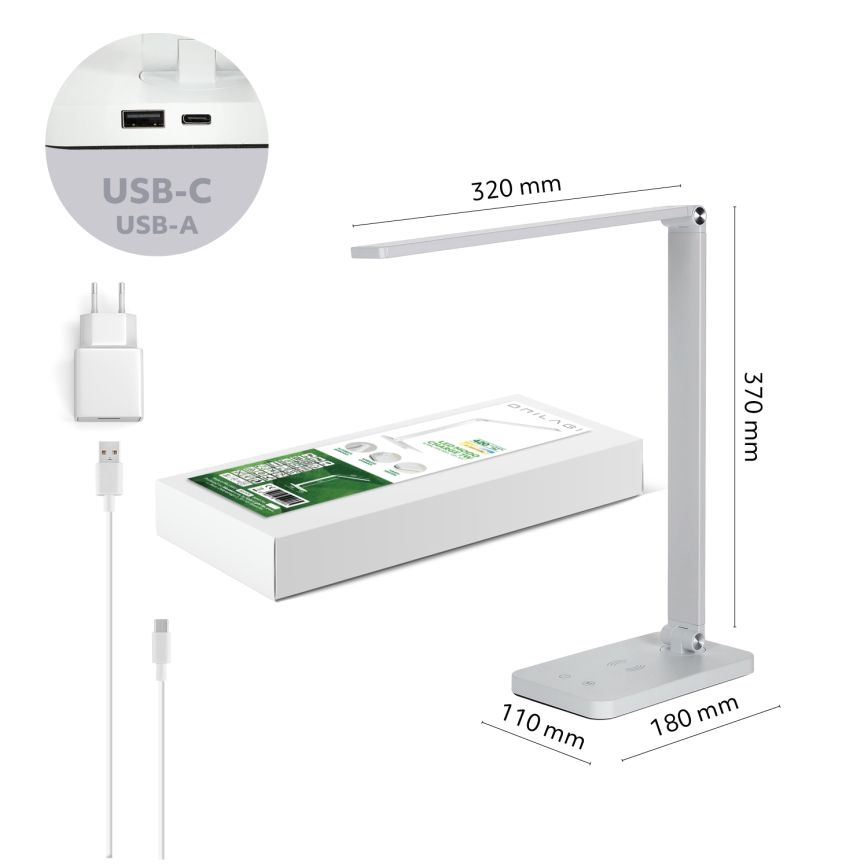 BRILAGI - LED stmievateľná dotyková stolná lampa s bezdrôtovým nabíjaním QI MODO CHARGE LED/7W/5V 3000/4000/6000K biela