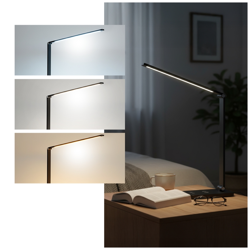 Brilagi - Stmievateľná dotyková LED stolová lampa s bezdrôtovým nabíjaním QI MODO CHARGE LED/7W/5V 3000/4000/6000K čierna