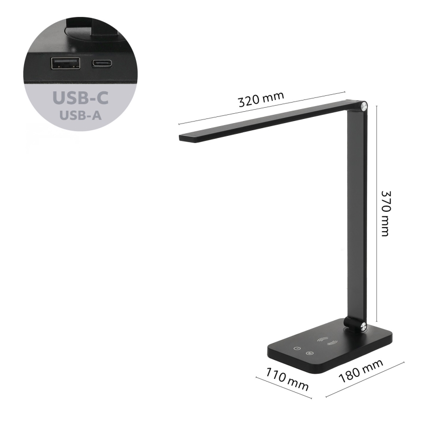 Brilagi - Stmievateľná dotyková LED stolová lampa s bezdrôtovým nabíjaním QI MODO CHARGE LED/7W/5V 3000/4000/6000K čierna