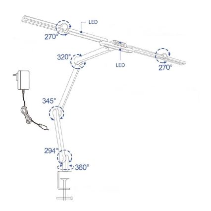 Brilagi - LED Stmievateľná flexibilná stolná lampa VARIO LED/24W/230V 3000-6500K CRI 92 čierna