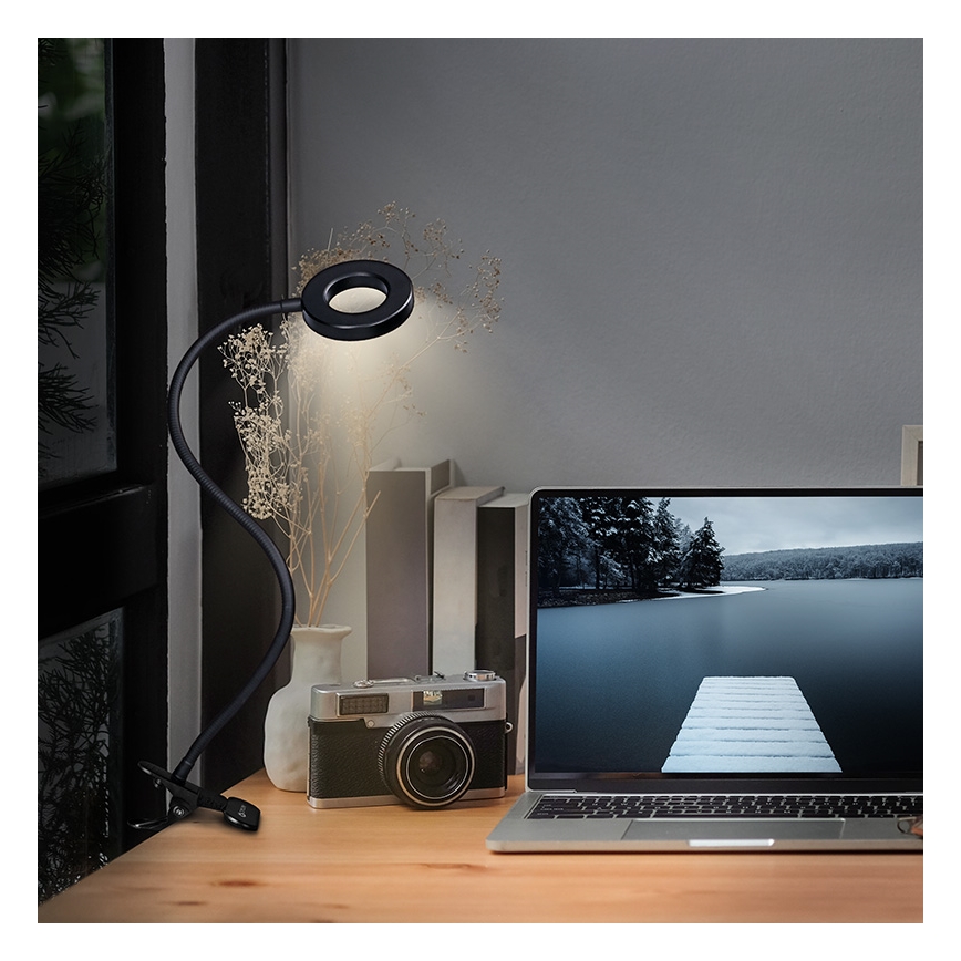 Brilagi -LED Stmievateľná lampa s klipom ORBELA LED/8W/5V 3000/4000/5000K čierna