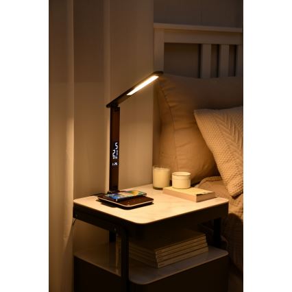 Brilagi - LED Stmievateľná stolová lampa s bezdrôtovým nabíjaním Qi a USB REGINA LED/8,5W/230V hnedá