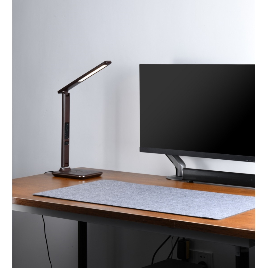 Brilagi - LED Stmievateľná stolová lampa s bezdrôtovým nabíjaním Qi a USB REGINA LED/8,5W/230V hnedá