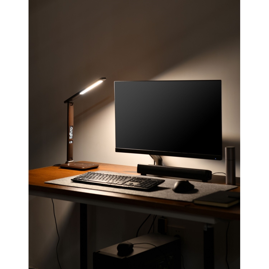 Brilagi - LED Stmievateľná stolová lampa s bezdrôtovým nabíjaním Qi a USB REGINA LED/8,5W/230V hnedá