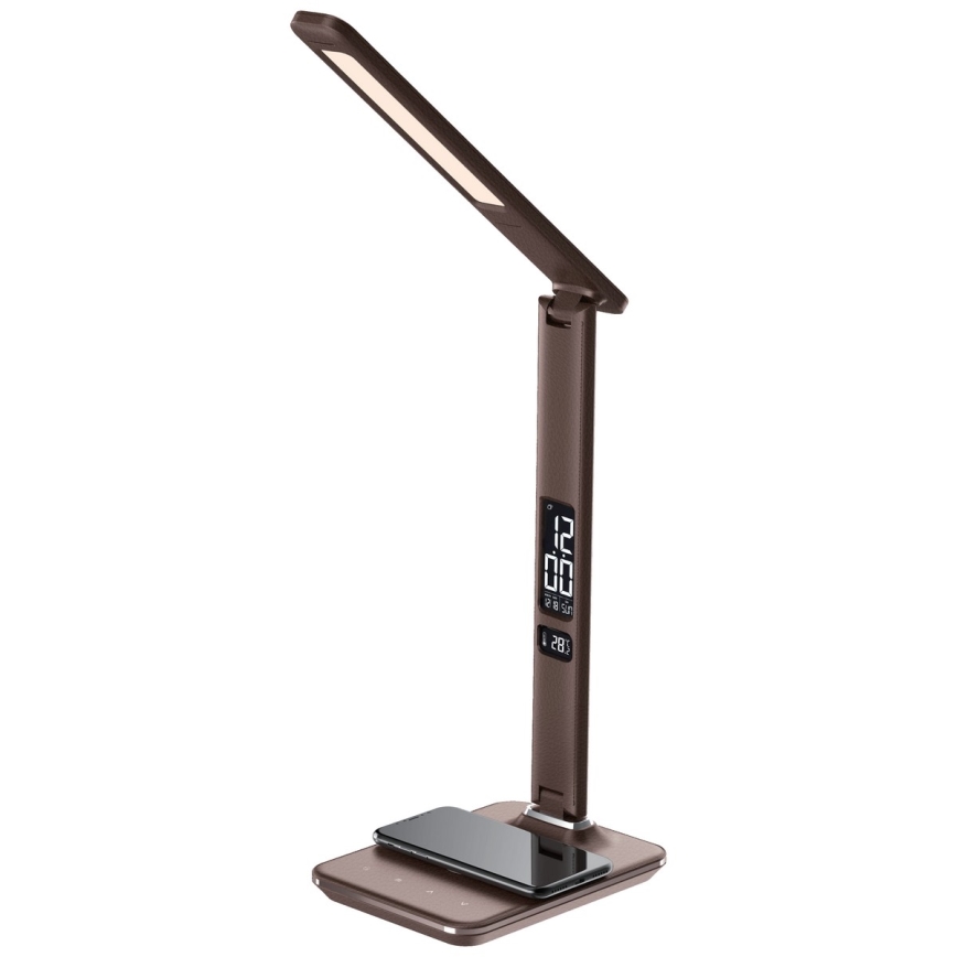 Brilagi - LED Stmievateľná stolová lampa s bezdrôtovým nabíjaním Qi a USB REGINA LED/8,5W/230V hnedá