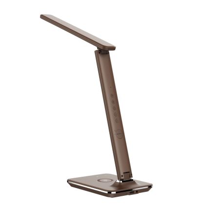 Brilagi - LED Stmievateľná stolová lampa s bezdrôtovým nabíjaním Qi a USB REGINA LED/8,5W/230V hnedá