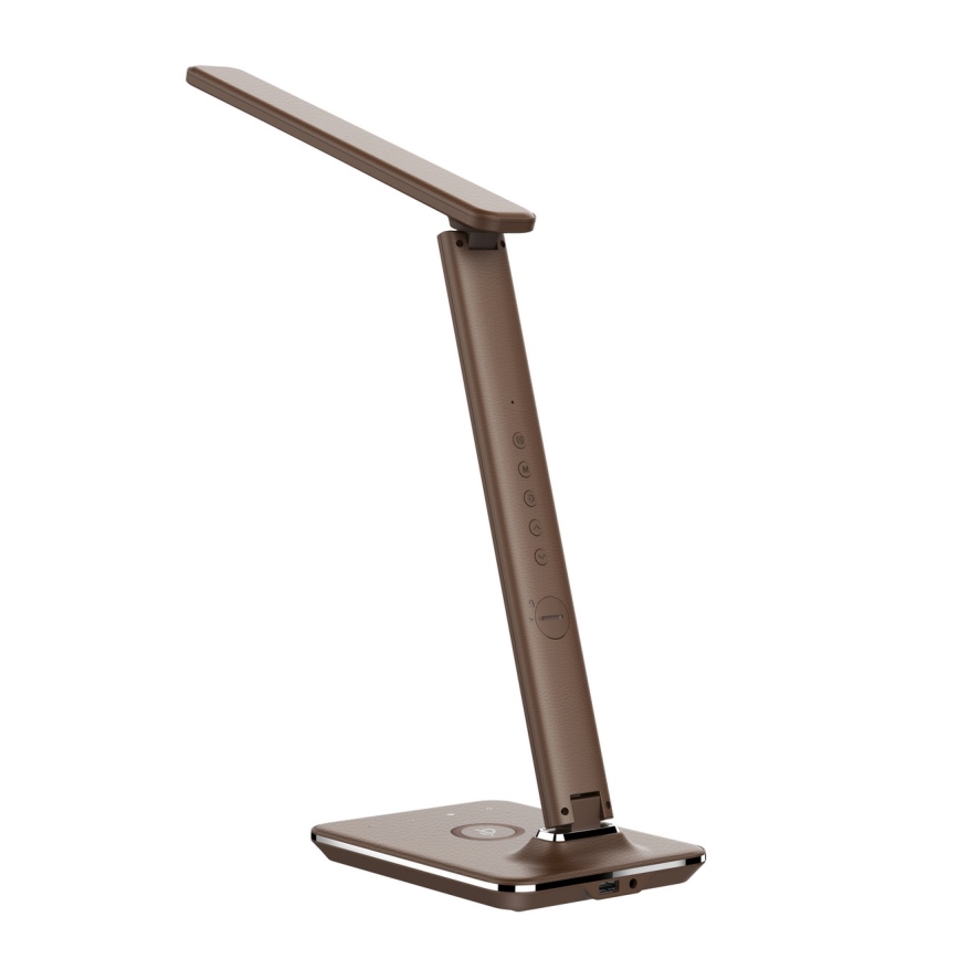 Brilagi - LED Stmievateľná stolová lampa s bezdrôtovým nabíjaním Qi a USB REGINA LED/8,5W/230V hnedá
