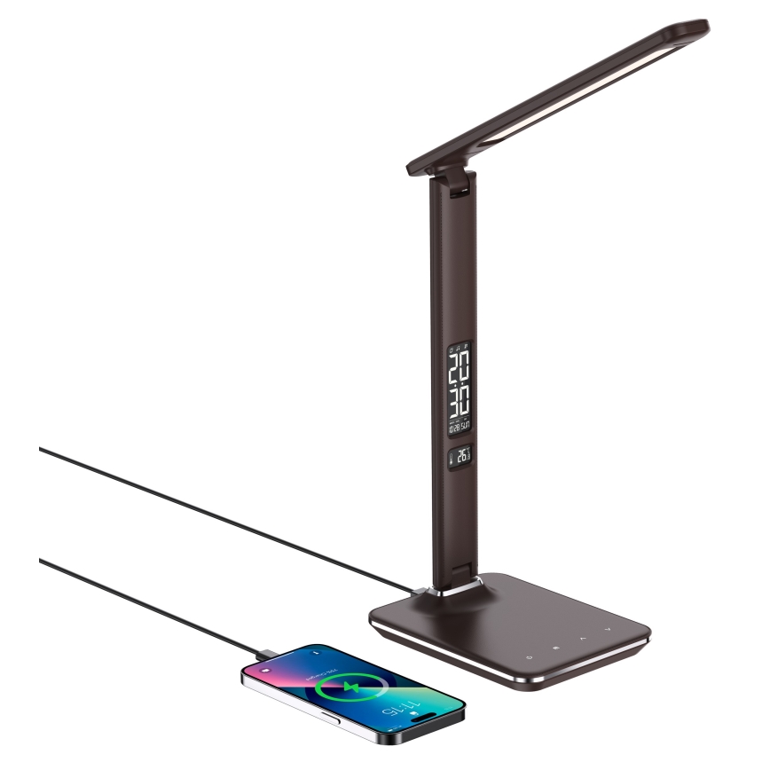 Brilagi - LED Stmievateľná stolová lampa s bezdrôtovým nabíjaním Qi a USB REGINA LED/8,5W/230V hnedá