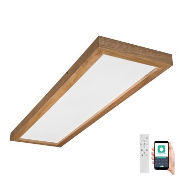 Brilagi - LED Stmievateľné kúpeľňové stropné svietidlo WOODY FRAME LED/50W/230V dub 120x30 cm 3000-6000K IP44 + diaľkové ovládanie