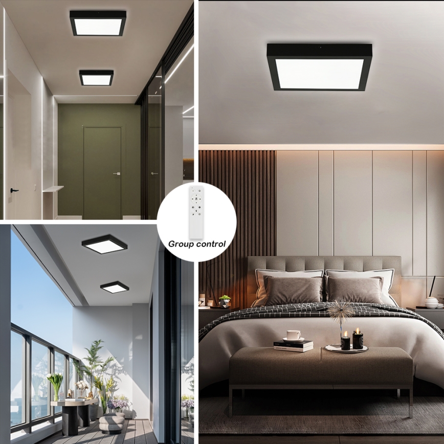 Brilagi - LED Stmievateľné kúpeľňové stropné svietidlo FRAME SMART LED/24W/230V 30x30 cm 3000-6000K IP44 čierna + diaľkové ovládanie
