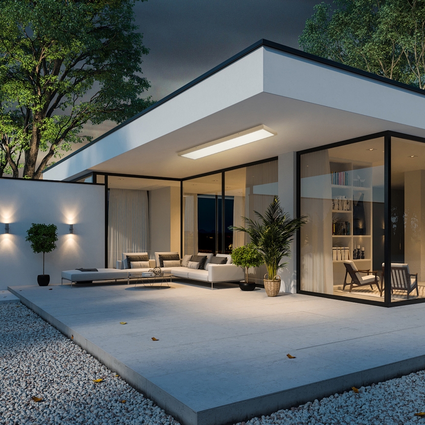 Brilagi - LED Stmievateľné kúpeľňové stropné svietidlo FRAME SMART LED/50W/230V 120x30 cm 3000-6000K IP44 béžová + diaľkové ovládanie