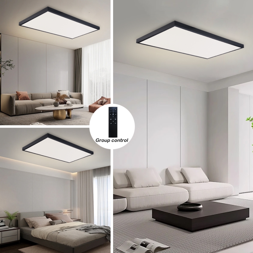 Brilagi - LED stmievateľné kúpeľňové stropné svietidlo FRAME SMART LED/96W/230V 120x60 cm 3000-6000K IP44 čierna + diaľkové ovládanie