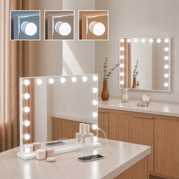 BRILAGI - LED stmievateľné make-upové zrkadlo HOLLYWOOD LED/15W/230V CCT + 2x USB 60x50 cm biela