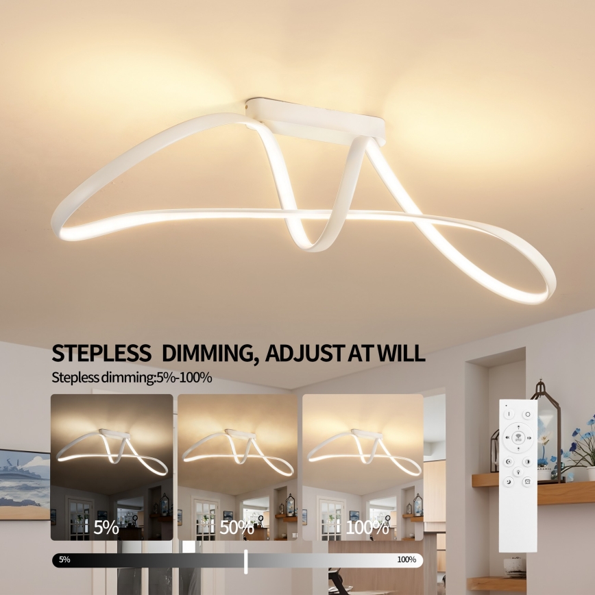 Brilagi - LED Stmievateľný prisadený luster TWISTER LED/60W/230V 3000-6000K biela + diaľkové ovládanie