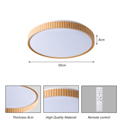 Brilagi - LED stmievateľné stropné svietidlo CORVO LED/72W/230V 3000-6000K drevený dekor pr. 50 cm + diaľkové ovládanie