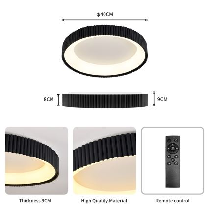 Brilagi - LED stmievateľné stropné svietidlo FALCON MODERN LED/30W/230V 3000-6500K pr. 40 cm čierna + diaľkové ovládanie
