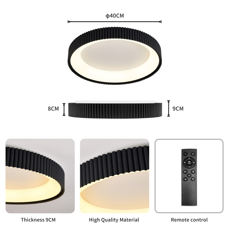 Brilagi - LED stmievateľné stropné svietidlo FALCON MODERN LED/30W/230V 3000-6500K pr. 40 cm čierna + diaľkové ovládanie