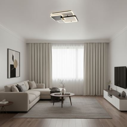 BRILAGI - stmievateľné LED stropné svietidlo FLARE, LED 64 W, 230 V, 3000–6000 K, 45 × 45 cm, biela/čierna + diaľkové ovládanie