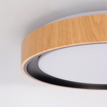 Brilagi - LED stlmiteľné stropné svietidlo FLOCO LED/48W/230V 3000-6500K priemer 40 cm drevený dekor/čierna + diaľkové ovládanie
