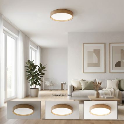 Brilagi - LED Stmievateľné stropné svietidlo MANAROLA REMOTE LED/24W/230V 3000-6500K pr. 41 cm dub + diaľkové ovládanie