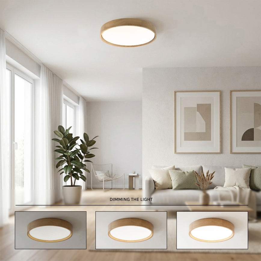 Brilagi - LED stmievané stropné svietidlo MANAROLA REMOTE LED/36W/230V 3000-6500K pr. 51 cm dub + diaľkové ovládanie
