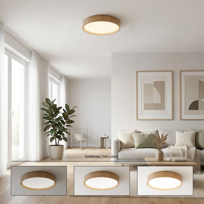 Brilagi - LED stmievateľné stropné svietidlo MANAROLA SMART, 24 W, 230 V, 3000–6000 K, Wi-Fi Tuya Beacon, priemer 41 cm, dub, s diaľkovým ovládaním