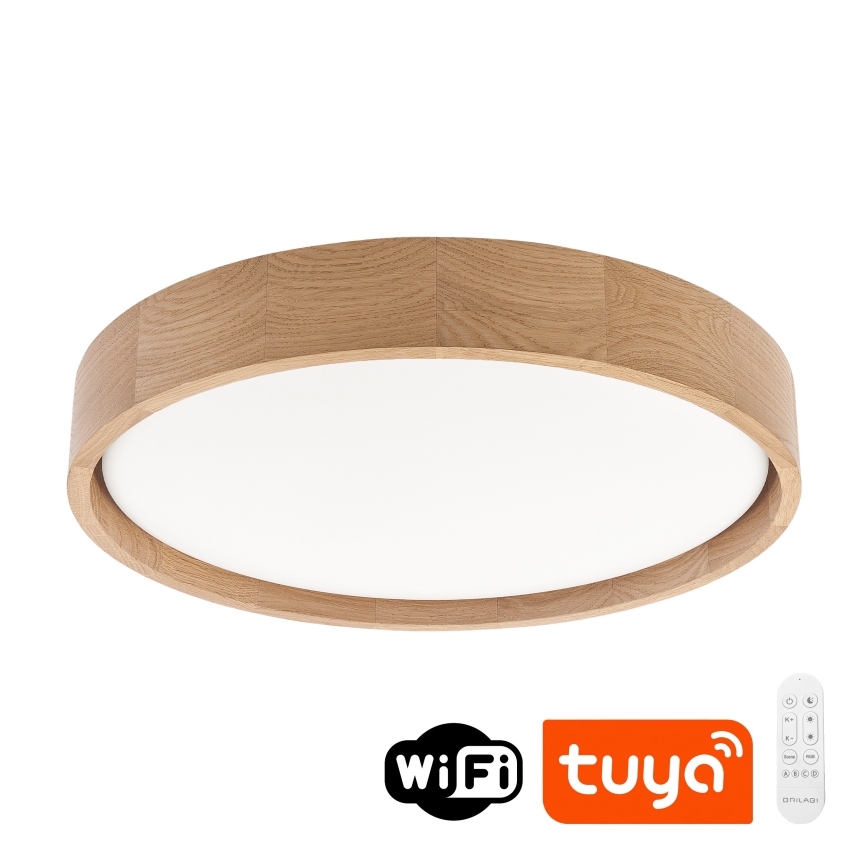 Brilagi - LED stmievateľné stropné svietidlo MANAROLA SMART, 24 W, 230 V, 3000–6000 K, Wi-Fi Tuya Beacon, priemer 41 cm, dub, s diaľkovým ovládaním